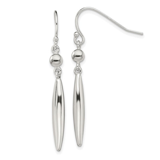 Sterling Silver Polished Bead & Elongated Oval Dangle Earrings