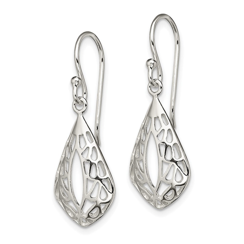 Sterling Silver Filigree Teardrop Dangle Shepherd Hook Earrings