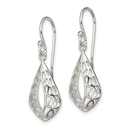 Sterling Silver Filigree Teardrop Dangle Shepherd Hook Earrings