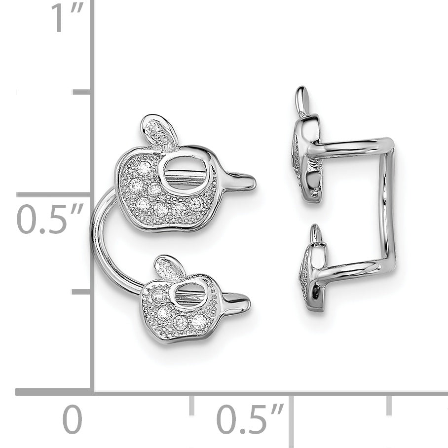 Sterling Silver Rhodium-Plated Cz Double Apple Left Cuff Earring