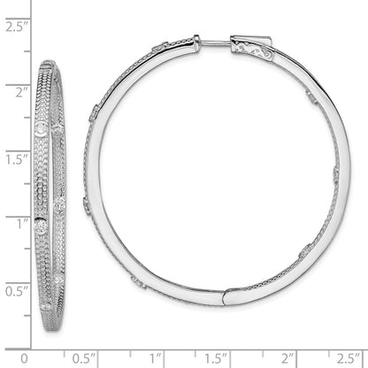 Sterling Silver Rhod-Plated Cz In/Out Round Hinged Hoop Earrings