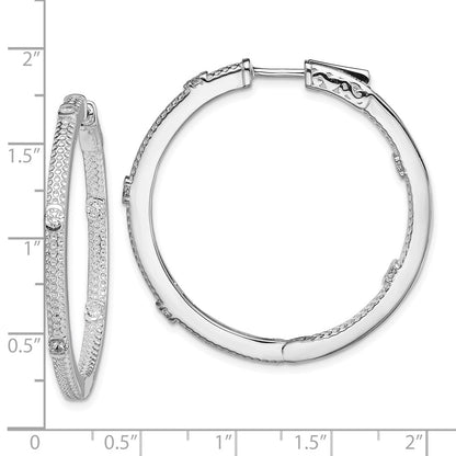 Sterling Silver Rhod-Plated Cz In/Out Round Hinged Hoop Earrings