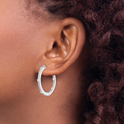 Sterling Silver Rhod-Plated Cz In/Out Round Hinged Hoop Earrings