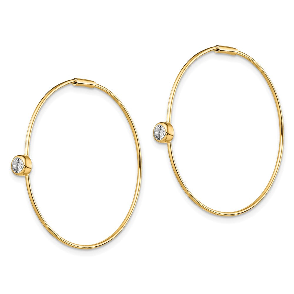 Ss/Gold Plated Sterling Silver Gold-Tone Polished Cz Bezel Endless Round Hoop Earrings