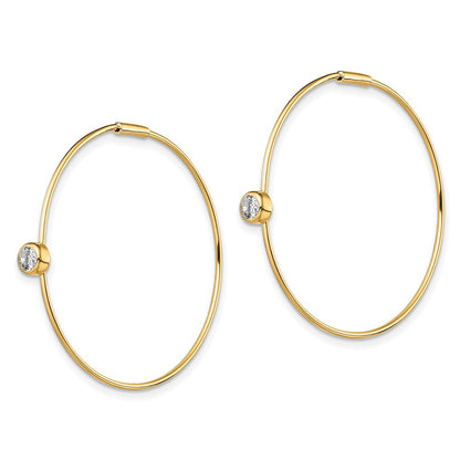 Ss/Gold Plated Sterling Silver Gold-Tone Polished Cz Bezel Endless Round Hoop Earrings