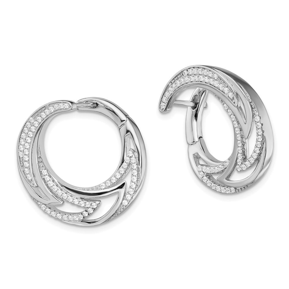 Sterling Silver Rhodium-Plated Cz Hinged Hoop Earrings