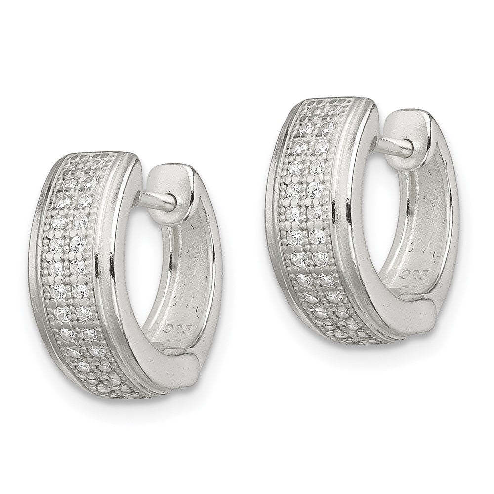 Sterling Silver Cz Hinged Hoop Earrings