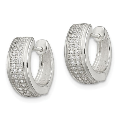 Sterling Silver Cz Hinged Hoop Earrings