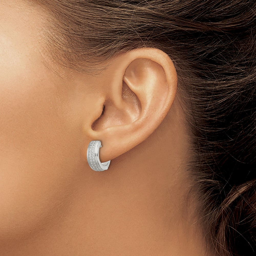 Sterling Silver Cz Hinged Hoop Earrings