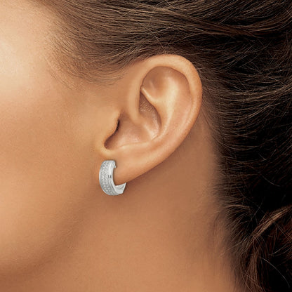 Sterling Silver Cz Hinged Hoop Earrings