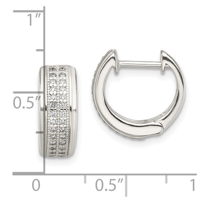 Sterling Silver Cz Hinged Hoop Earrings