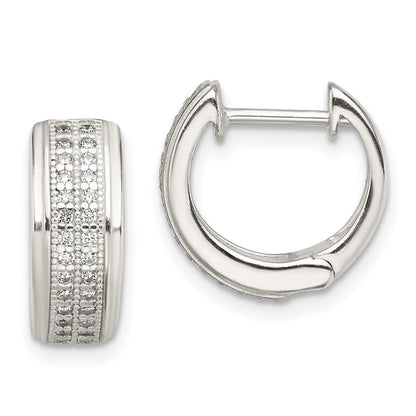 Sterling Silver Cz Hinged Hoop Earrings