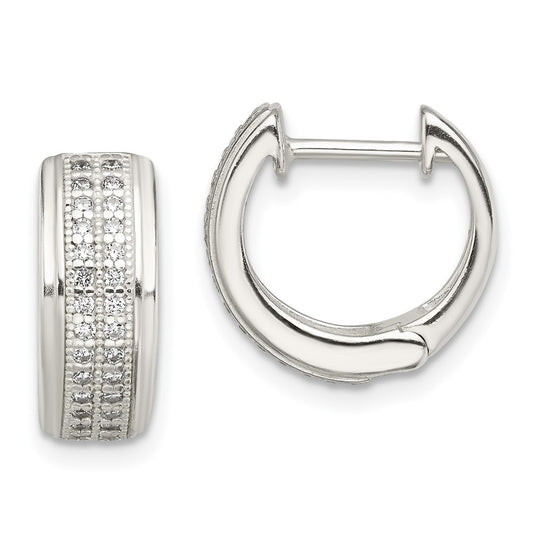 Sterling Silver Cz Hinged Hoop Earrings