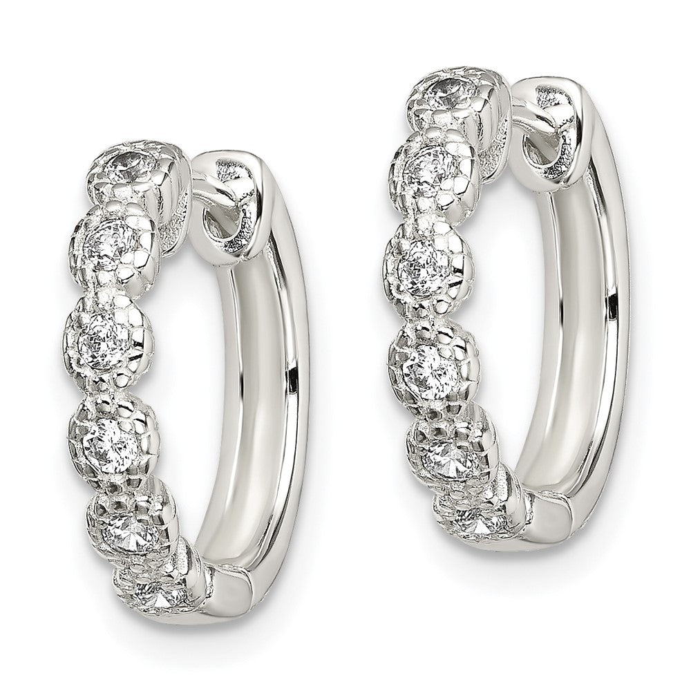 Sterling Silver Cz Hinged Hoop Earrings