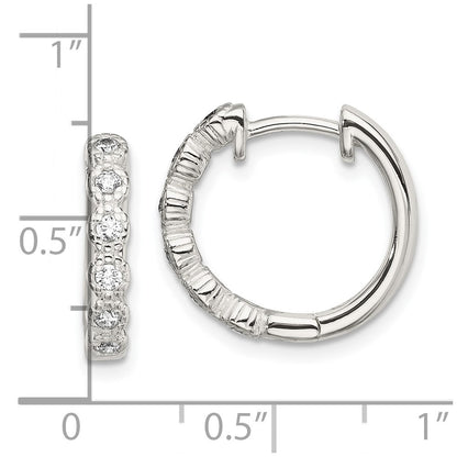 Sterling Silver Cz Hinged Hoop Earrings