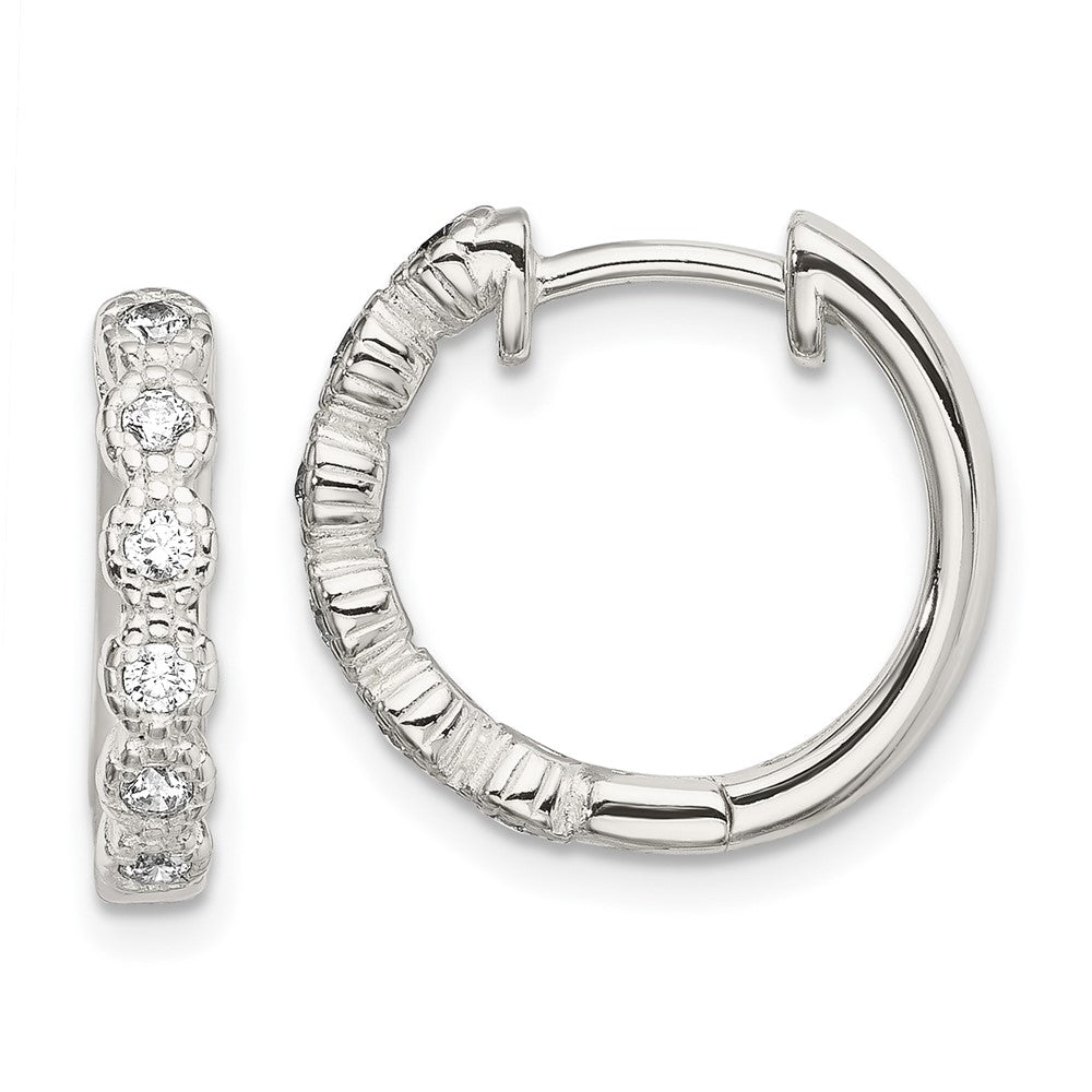 Sterling Silver Cz Hinged Hoop Earrings