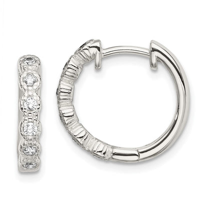 Sterling Silver Cz Hinged Hoop Earrings