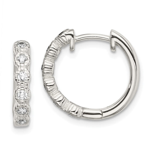 Sterling Silver Cz Hinged Hoop Earrings