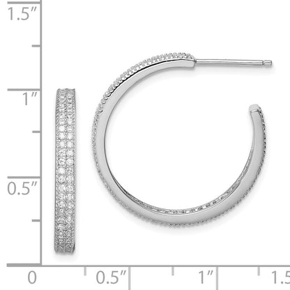 Sterling Silver Rhodium-Plated Cz 20X3mm C-Hoop Earrings