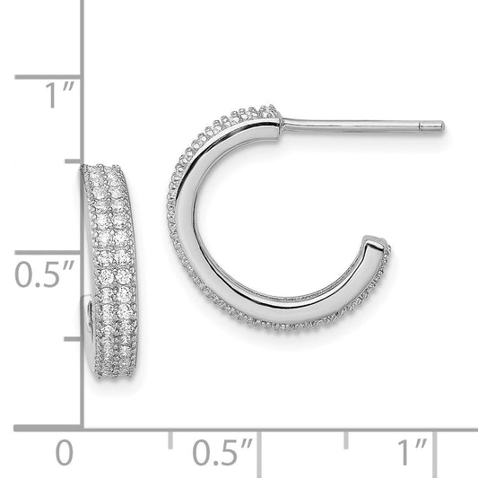 Sterling Silver Rhodium-Plated Cz 14X3.5mm C-Hoop Post Earrings