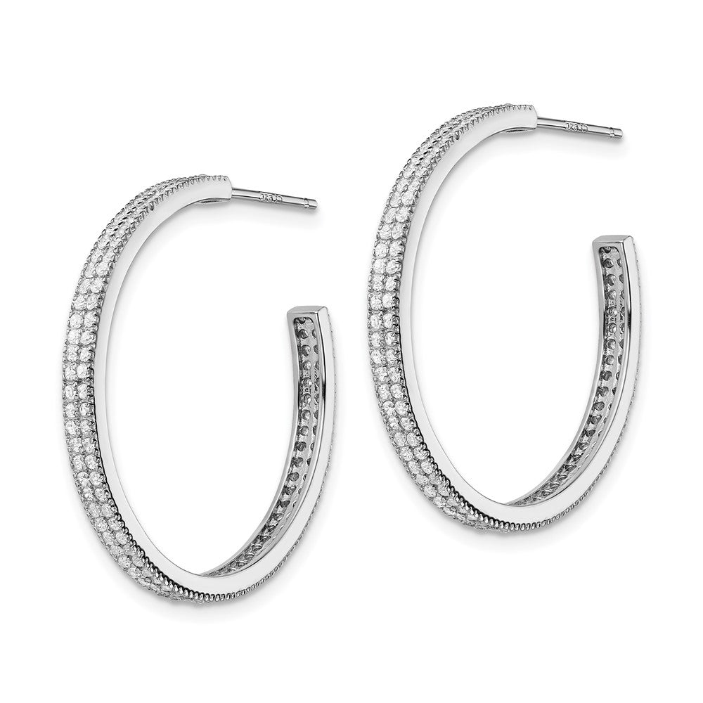 Sterling Silver Rhodium-Plated Cz 30X3mm Hoop Earrings