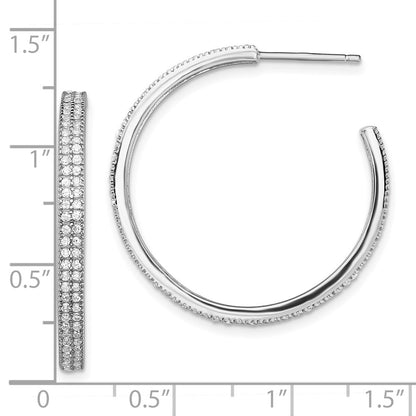 Sterling Silver Rhodium-Plated Cz 30X3mm Hoop Earrings