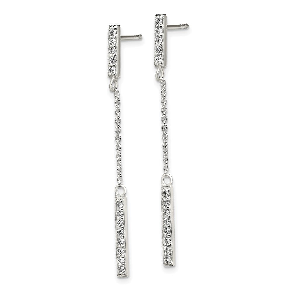 Sterling Silver Cz Bar Dangle Post Earrings