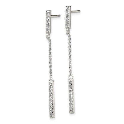 Sterling Silver Cz Bar Dangle Post Earrings