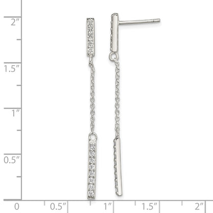 Sterling Silver Cz Bar Dangle Post Earrings