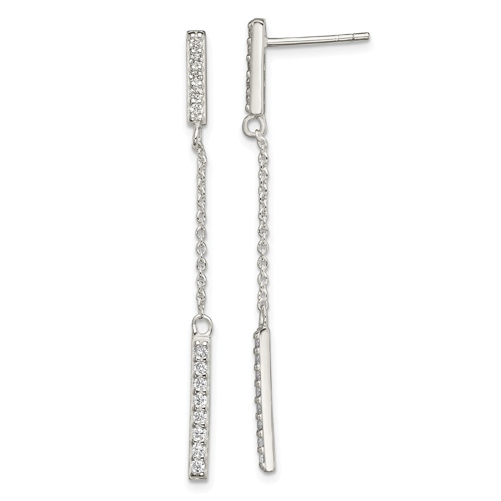 Sterling Silver Cz Bar Dangle Post Earrings