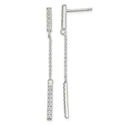 Sterling Silver Cz Bar Dangle Post Earrings