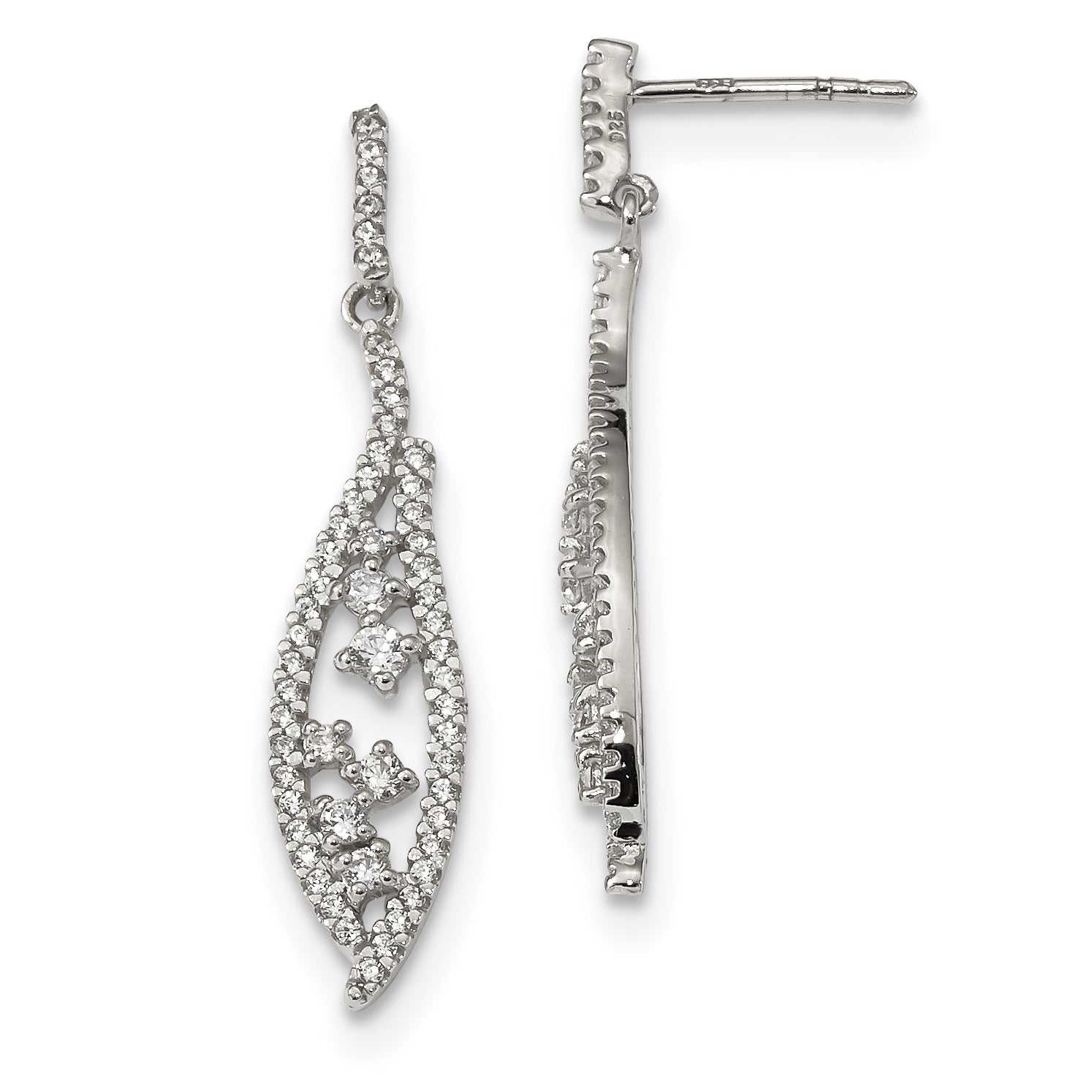 Sterling Silver Cz Dangle Post Earrings