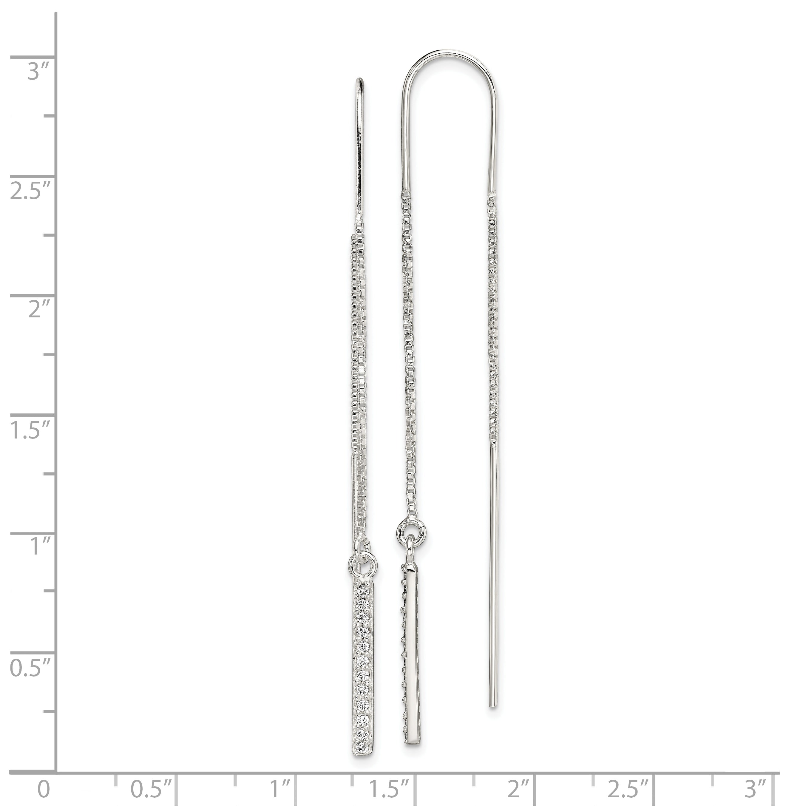 Sterling Silver Polished Cz Bar Threader Earrings