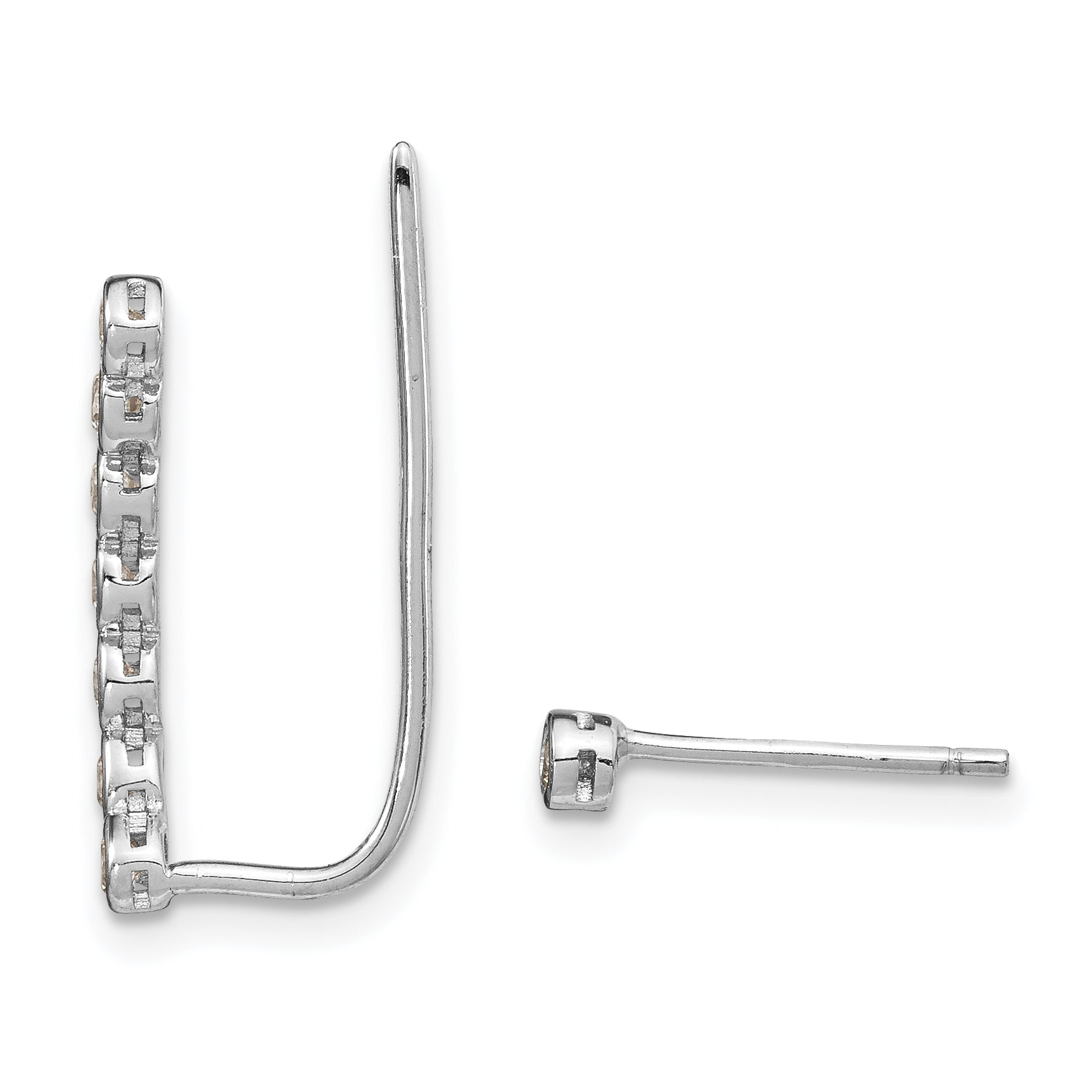 Sterling Silver Rhodium-Plated Polished Cz 1 Ear Climber & Stud Earring