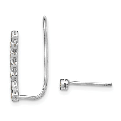 Sterling Silver Rhodium-Plated Polished Cz 1 Ear Climber & Stud Earring