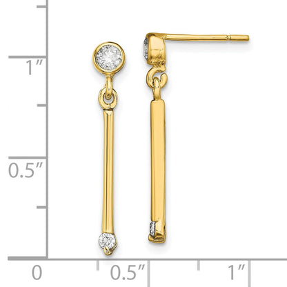 Sterling Silver Gold-Tone Polished Bar W/ Cz Post Dangle Earrings