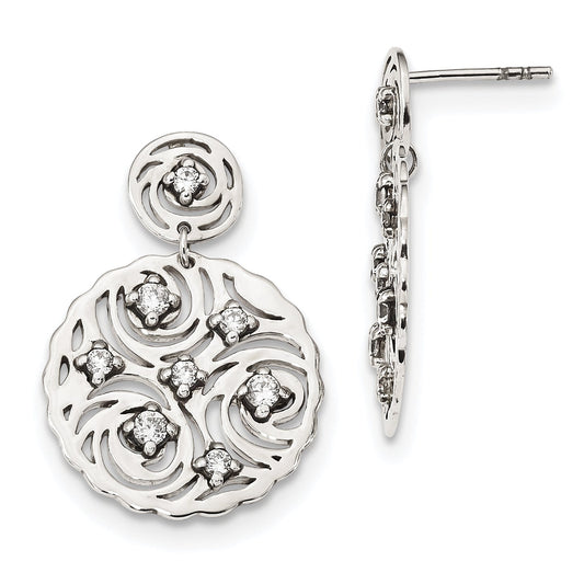 Sterling Silver Cz Post Dangle Earrings