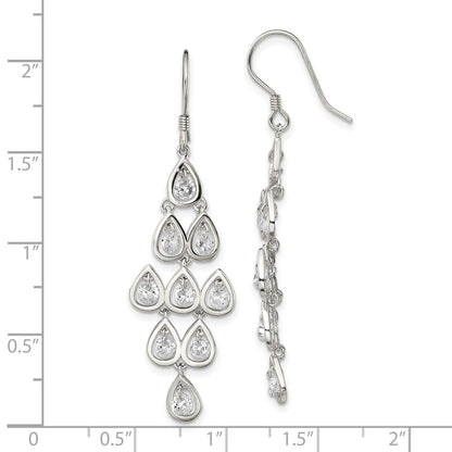Sterling Silver Rh-Pltd Polished Fancy Pear Cz Chandelier Dangle Earrings