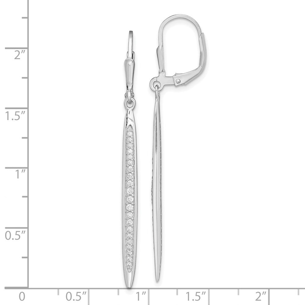 Sterling Silver Rhodium-Plated Polished Cz Bar Leverback Dangle Earrings