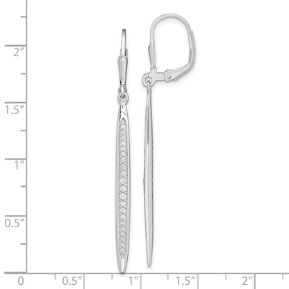 Sterling Silver Rhodium-Plated Polished Cz Bar Leverback Dangle Earrings
