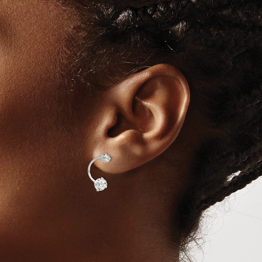 Sterling Silver Polished Cz Half-Circle Post Earrings