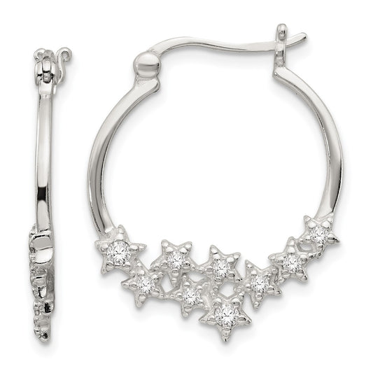 Sterling Silver Cz Star Hoop Earrings