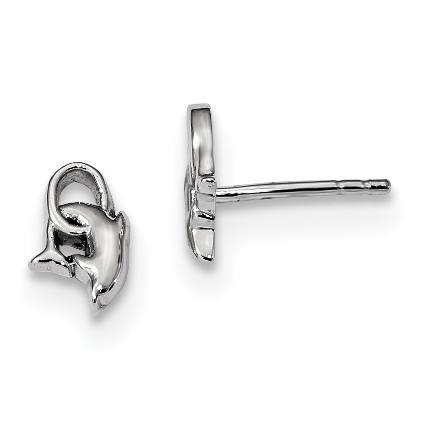 Sterling Silver Rhodium-Plated Dolphin Diving Hoop Post Earrings