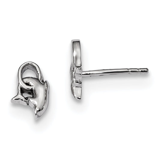 Sterling Silver Rhodium-Plated Dolphin Diving Hoop Post Earrings