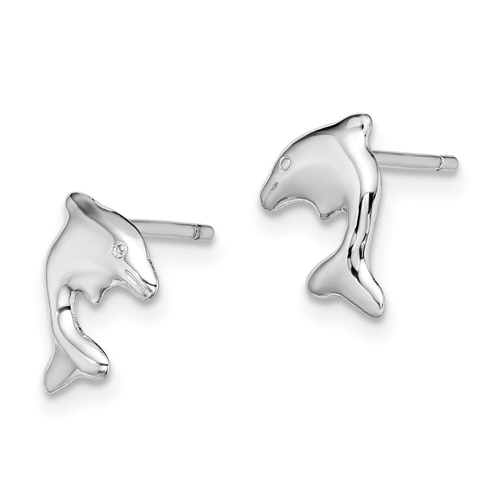 Sterling Silver Rhodium-Plated Dolphin Stud Earrings
