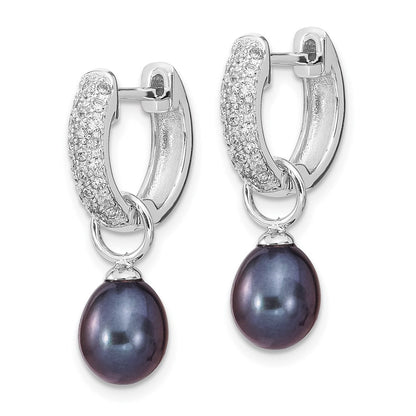 Sterling Silver Rh 7-8mm Wte/Blk Fwc Pearl Cz Changeable Earring