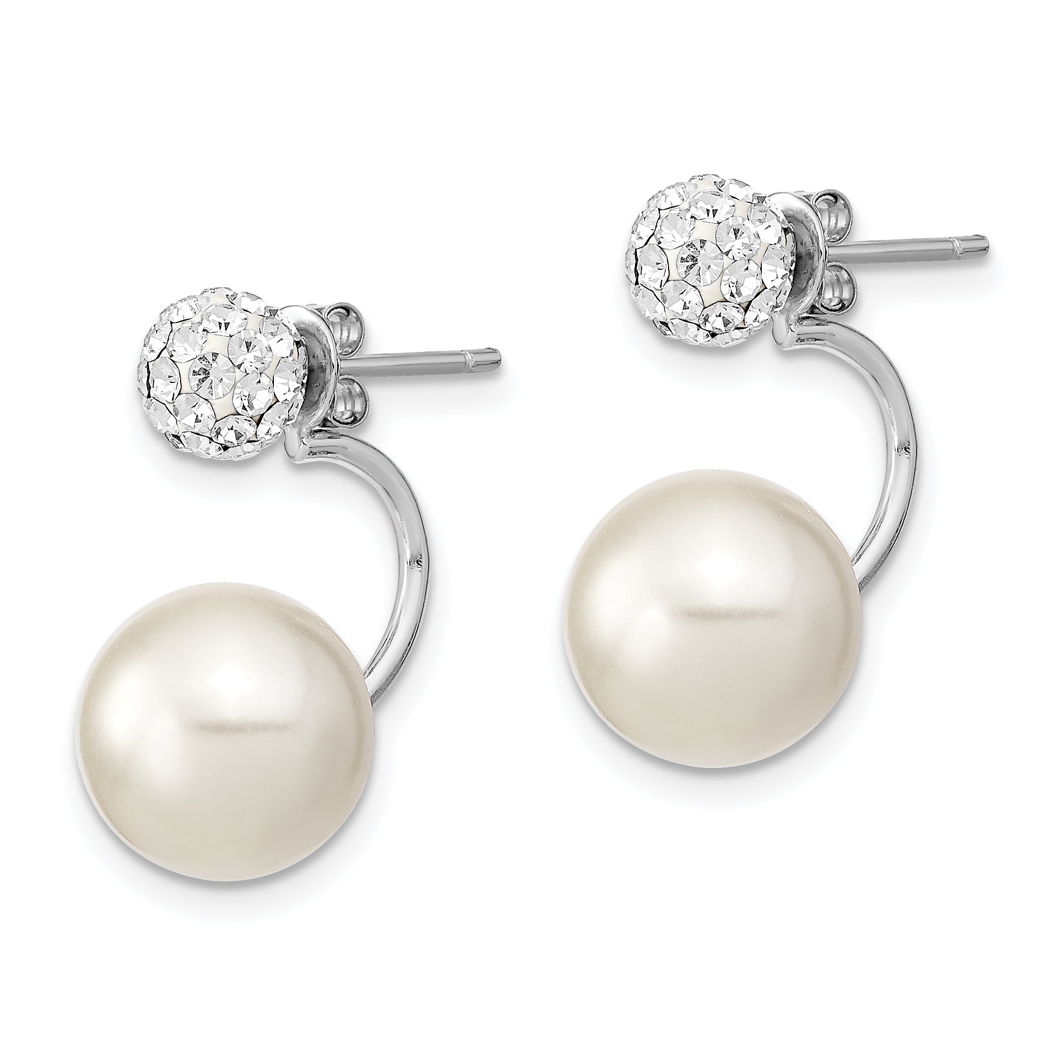 Sterling Silver Rhodium-Plated Set Of 3 Mop/Crystal Front Back Earrings