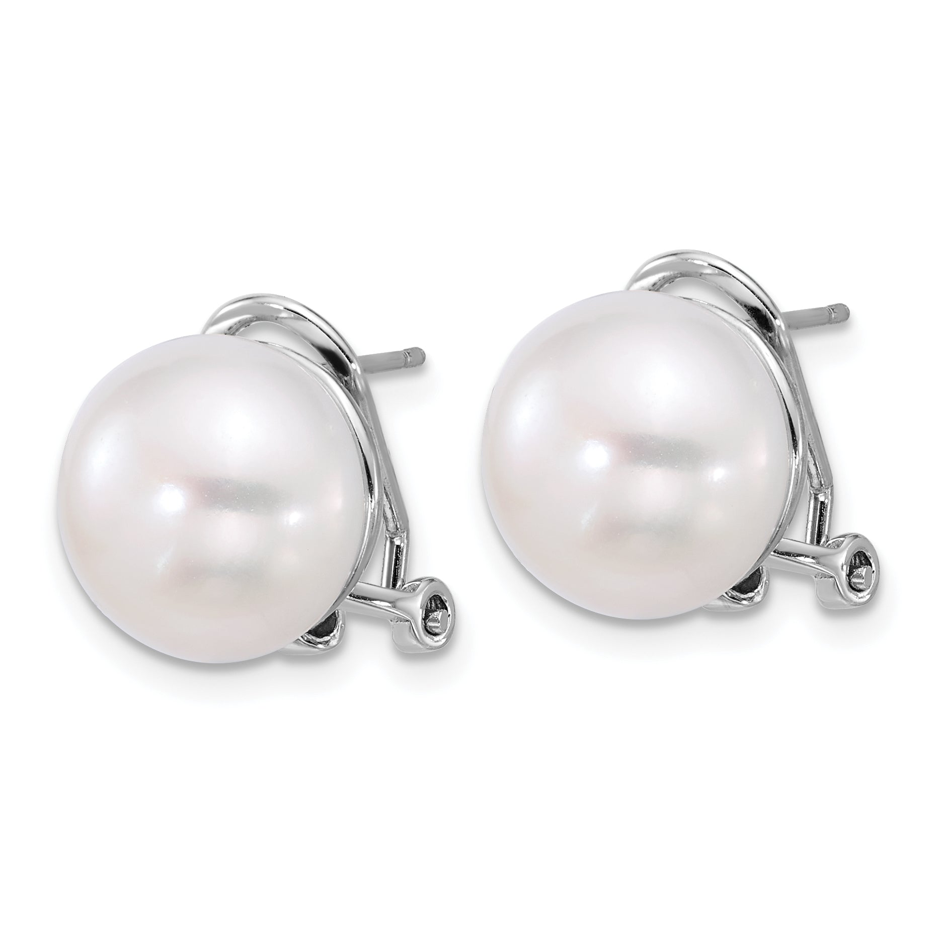 Sterling Silver Rhodium-Plated 12-13mm Fwc Pearl Omega Back Earrings