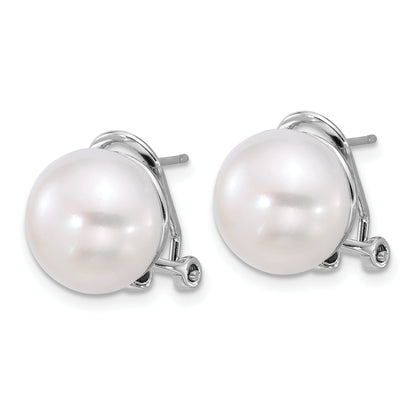 Sterling Silver Rhodium-Plated 12-13mm Fwc Pearl Omega Back Earrings
