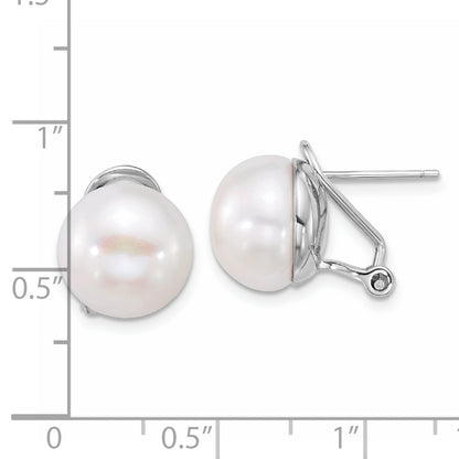 Sterling Silver Rhodium-Plated 12-13mm Fwc Pearl Omega Back Earrings